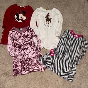 Bundle Girls Mixed Dress Lot - Minnie, Pink Velvet, white Polo & Striped Floral